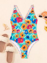 Swimwwear Women Sexy String Bandage One Piece Swimsuit Colorful Imprime High Waist Bathing Forwing Fomen Bikini découpé Monokini Bather