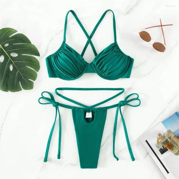 Swimwear pour femmes Bikini à cordes sexy push up bandage plissé rembourré y2k femmes deux pièces brésilien de plage de plage