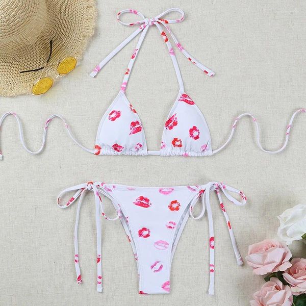 Swimwear pour femmes Bikinis Bikinis à lèvres Print Swimsuits Femme Femme Plage Putain de bain Brésilien Bikini Set Pool Bather 2024