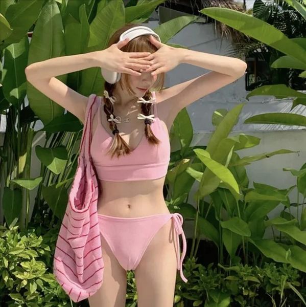Swimwear de mujeres Strips sexy Bikini Mujeres Rosa sólido Color Bíqui lindo traje de baño de bikinis
