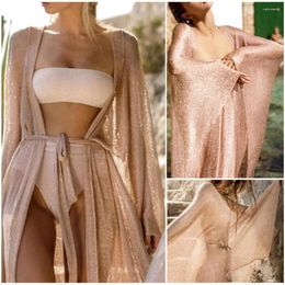 Damesbadmode, sexy zomercover-up, bijpassende jas, effen kleur, lichtgewicht glans mesh bikini