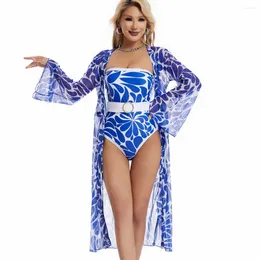 Swimwear pour femmes Sexy Two Pieces Suit Tropical Allover Print Swimsuit Swewswist Body Coup Cabinet Up Halter Lace-Up Bikini ensemble avec robe
