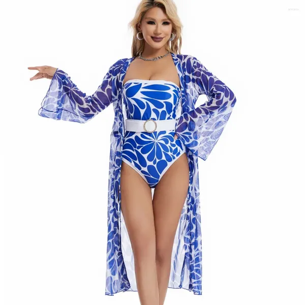 Swimwear pour femmes Sexy Two Pieces Suit Tropical Allover Print Swimsuit Swewswist Body Coup Cabinet Up Halter Lace-Up Bikini ensemble avec robe