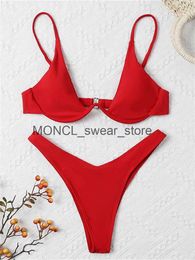 Maillots de bain pour femmes Sexy Underwire Bikini 2022 Mujer Femmes Solid Rouge Push Up Soutien-gorge String Maillot De Bain Haler V Cou Maillot De Bain Mini MicroH24222