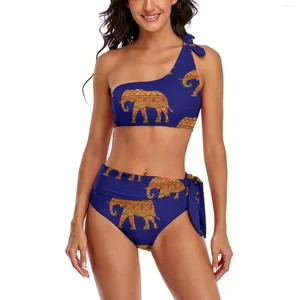 Swimwear Women's Sexy Vintage Elephant Bikini Swimsuit African Animal Print High Taist Set Ties Bathing Costume Biquini xxl