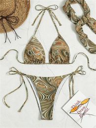 Swimwwear Women Sexy Vortex Striped Triangle Bikini Set 2024 Push up Up Low Wistes Pagules Micro Mujer Bathing Costume Band MAINTRAIRE