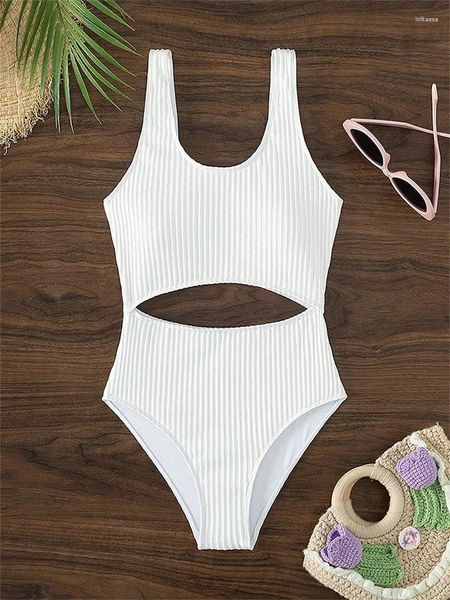 Maillots de bain pour femmes Sexy blanc une pièce maillot de bain femmes évider 2024 maillot de bain côtelé push up monokini plage natation été