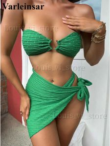 Maillots de bain pour femmes Sexy avec Sarong Bandeau taille moyenne Bikini femme maillot de bain femmes maillots de bain trois pièces Bikini ensemble baigneur maillot de bain bain V4242 T240227