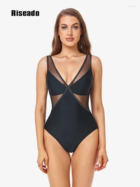 Maillots de bain pour femmes Sexy Femmes 2024 Maillots de bain une pièce Maillots de bain en maille noire Monokini Col V profond Beachwear