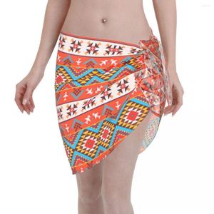 Damesbadmode Sexy dames Azteekse rode polyester Pareo Cover Ups Beach Bikini Wrap Rok Lace-up