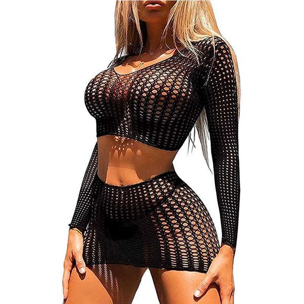 Maillots de bain pour femmes Sexy femmes robe de plage résille Bikini Cover Up Sheer Vestido Clubwear sans manches voir à travers la lingerie qq518 Y230311