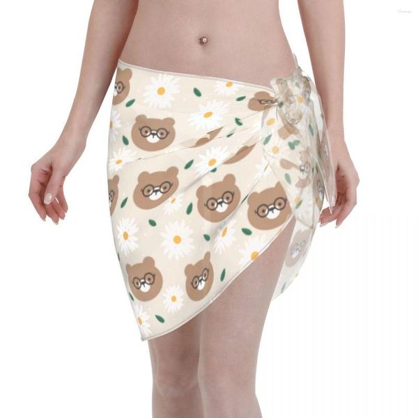Maillots de bain pour femmes Sexy Women Bear Flower Sheer Pareo Scarf Cover Ups Cute Animal Beach Bikini Wrap Dress
