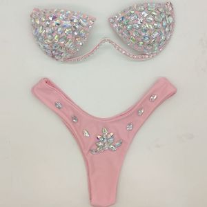 Vrouwen Badmode Sexy Vrouwen Bikini Set Diamond Badmode Bling Stones Zomer Badpak Badpak Biquini 230711