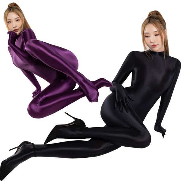 Maillots de bain pour femmes Sexy femmes body maillot de bain une pièce collants soyeux collants brillants combinaison Yoga Zentai grande taille cyclisme salopette combinaison