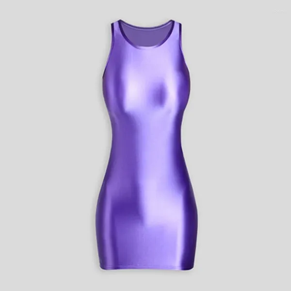 Traje de baño para mujer Vestido de mujer sexy brillante estiramiento brillante suave apretado tanque top falda larga playa cubrir más tamaño verano