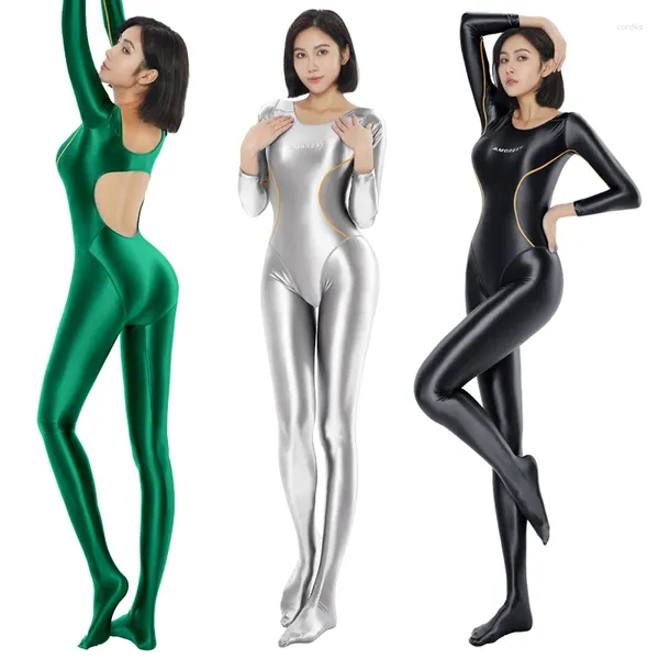 Traje de baño de mujeres Mujeres sexy de aceite Smooth One Piece traje de baño Bodysuit de yoga brillante spandex spandex zentai traje pantimedias