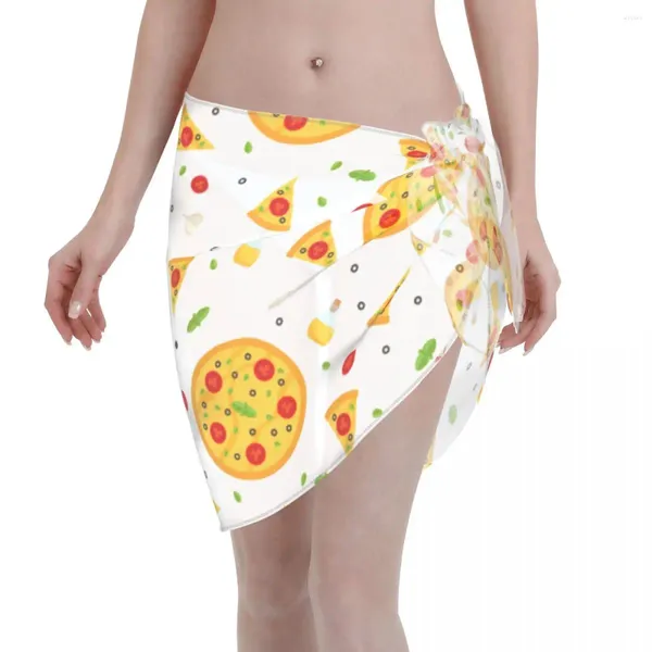 Maillots de bain pour femmes Sexy Femmes Pareo Délicieuse Pizza Motif Cover Up Wrap Sarong Jupe Tortilla Food Beachwear Maillots De Bain Bikini Cover-Ups