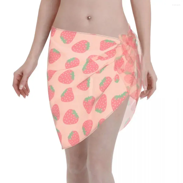 Maillots de bain pour femmes Sexy Femmes Pastel Fraises Motif Sheer Kaftan Sarong Beach Wear Bikini Cover-Up Jupe À Lacets