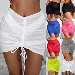 Maillots de bain pour femmes Sexy Femmes Solide Pareo Beach Bikini Cover Up Jupe portefeuille Sarong Beachwear Mesh Cordon Cover Up Jupe Dropshipping Y2303