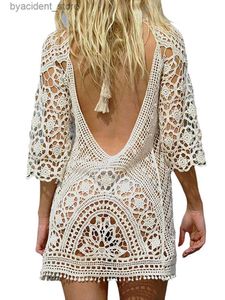 Sexy femmes maillot de bain couvrir Crochet dentelle Bikini maillot de bain maillot de bain Smock tricot maillots de bain maille plage Robe tunique Robe L240309