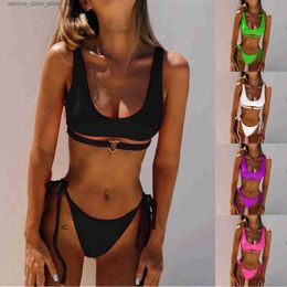 Traje de baño para mujer Sexy para mujer Bikini de talle alto Traje de baño Bandeau Tanga Brasil Biquini Traje Q240306