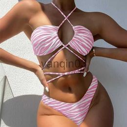 Vrouwen Badmode Sexy Zebra Gestreepte Halter Bikini Set Vrouwen String Rond Badpakken Bandeau Badmode Zwempak Biquinis Bikini 2023 Mujer J230603