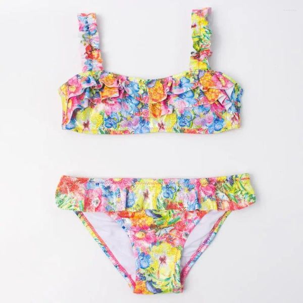 Traje de baño de niños con trajes de baño falbala para niñas 2024 Flower Baby Bikini Niños Estudiantes adolescentes Traje de baño de natación