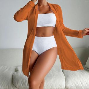 Dames badmode zwempak met korte mouwen voor vrouwen plus size sexy 3 bikini set string stropdas driehoek zwem shorts en top