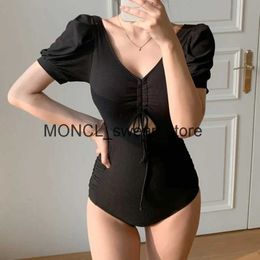 Badmode voor dames, eendelig badpak met korte mouwen, dames, effen uitgesneden monokini, push-up badpak, Korea-stijl, open rugH2422088