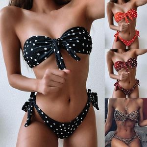 Traje de baño para mujer, parte inferior de Bikini fruncida con lazo lateral, traje de baño de comercio exterior, estampado de lunares, cuerpo separado Sexy para niña