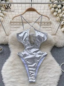Dames Badmode SingREINY Mode Effen Strand Badpakken Body Open Kruis Dames Panty Backless Tank Top Sexy Bikini Badpak J240319