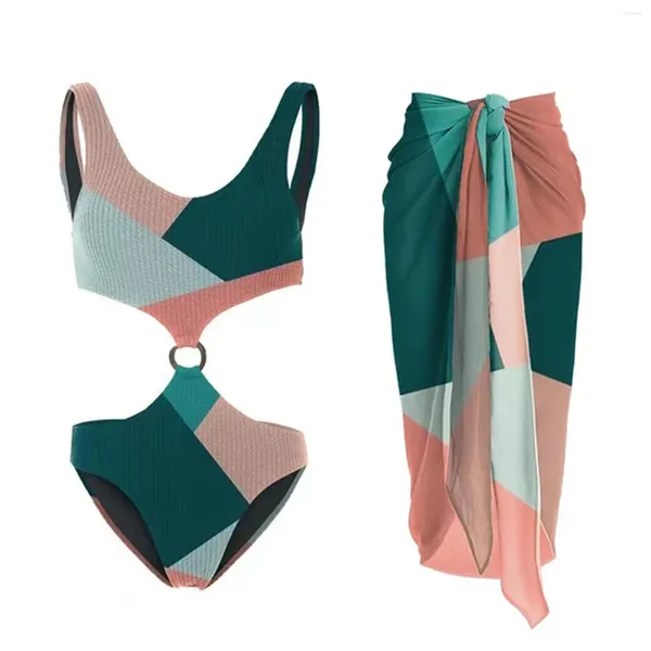 Swimwear féminin Skimpy Bikini Femmes Vintage Colorblock Abstract Floral Imprimé 1 Couvrent deux nœuds de cravate