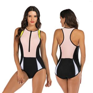 Swimwear Women's Sans manches éruption cutanée Femme Femme Zipper One Piece Sweet Plus Taille Push Up Swim Fissure High Neck Monokini Black