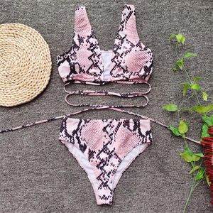 Dames Badmode Slangenprint Bikini String Bandage Badpak Vrouwen Sexy Braziliaanse Tweedelige Strandbikini Set Mujer Badpak Biquinis