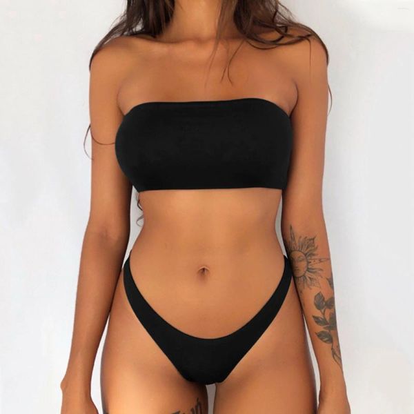 Traje de baño para mujer Traje de baño sólido Estampado de dos piezas Bikini Push Up Ropa de playa Trajes de baño para mujer Conjunto de tankinis