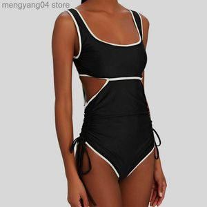 Traje de baño de mujer Color sólido Corte Moda Traje de baño de una pieza Vacaciones Ropa de playa Diseñador Traje de baño Ropa de surf de verano T230606