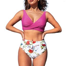 Swimwear Women's Color Color Top Top Bikini Scoop Scoop Scoop Floral Print High Wistr Swimks Two Piece Nouted