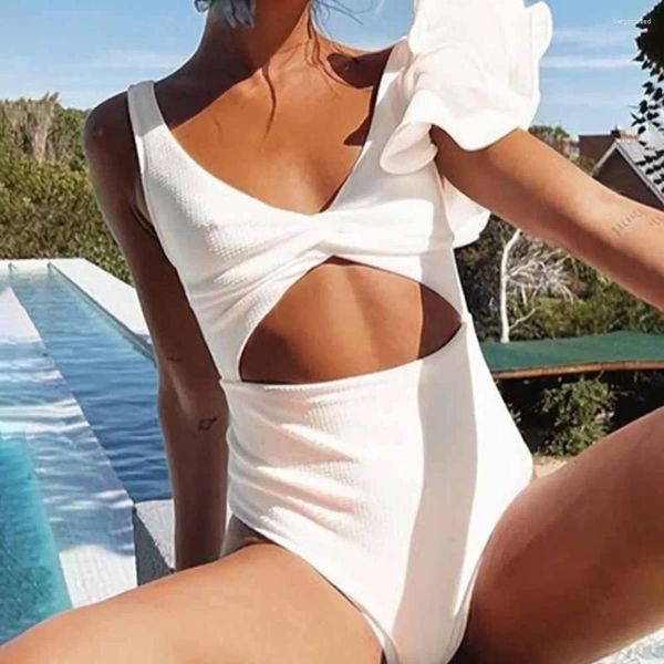 Maillots de bain pour femmes Solid Ruffle One Piece Maillot de bain Tendance 2024 Blanc L'épaule Imprimer Floral Sexy Cutout Triangle Bikini Volants Bandage