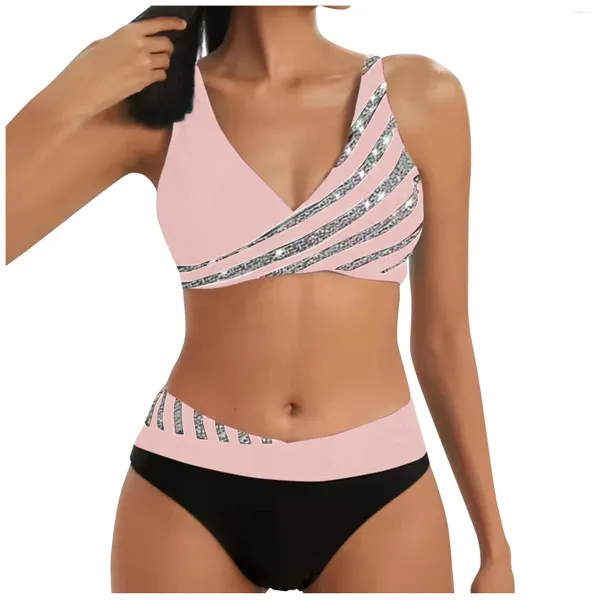 Maillots de bain pour femmes Bikini fendu avec coussinets de soutien-gorge sexy estampillés et sans costume de natation en acier Body Lady Biquinis Feminin