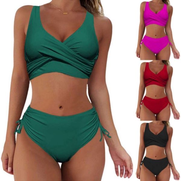 Bikini de maillots de bain pour femmes Bikini femme Color Couleur Cross Coupe cachée sac à torsadés Twisted avec une taille haute bikini sexy