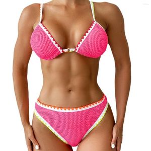 Dames Swimwear Sporty Push Up Bikinis Women Solid Pink 2024 Ribbed Cut Out Out Boatwear Bathing Suit Triangle Swimsuit Braziliaanse Biquini