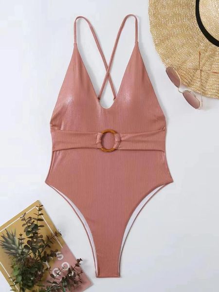Strape de maillot de bain pour femmes Lien d'anneau monokini en un morceau de maillot de bain femme solide croix arrière baignade de baignade de baignade