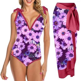 Swimwwear Women's Brack Push Up Bikini Retro Fashion V Neck Swimsuit With Beach Cover Wrap Jirt Two Exfoliate for Area