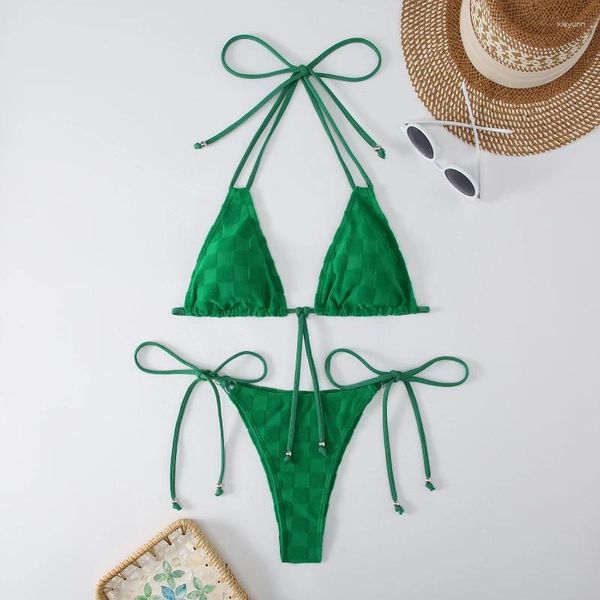 Bikinis de estilo de baño para mujeres Set sexy sólido a cuadros a cuadros sólidos trajes de baño bíquicos de 2 piezas