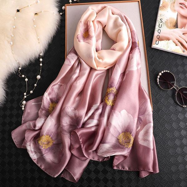 Maillots de bain pour femmes Style chinois qualité soie quatre saisons femmes foulard imprimer beau châle dame mode crème solaire plage écharpe femmes