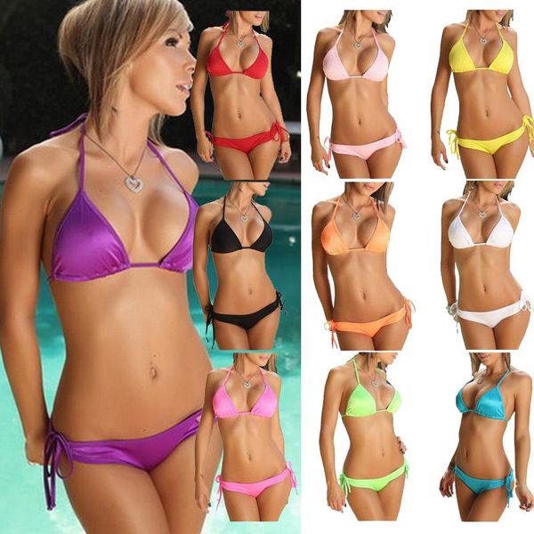 Maillot de bain femme style classique qualité Europe et amérique mode multicolore couleur bonbon maillot de bain bikini à lacets licou