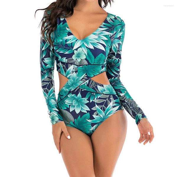 Suite de maillots de bain pour femmes Impression de plongée laisse la plage en V-col