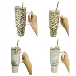 Nieuwe Designer 40oz Mokken Tumbler Met Gouden Stro Deksel Gouden Tuimelaars Rvs Koffie Termos Cup Met logo