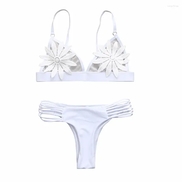 Traje de baño para mujer Verano 2023 Biquin Femenino Floral Cut Out Push-Up Sujetador acolchado Bikini Set Traje de baño Color Sólido Mirco Triángulo Baño