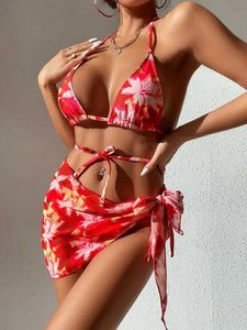 Maillots de bain pour femmes Costume de plage d'été maillot de bain imprimé pour femme maillot de bain 3 pièces dos ouvert bikini costume de plage costume de vacances maillot de bain de style fendu J240330